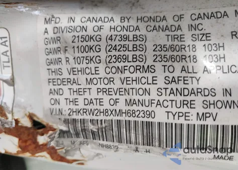 2021 Honda Cr-V Awd Ex-L from USA, damaged, VIN 2HKRW2H8XMH682390